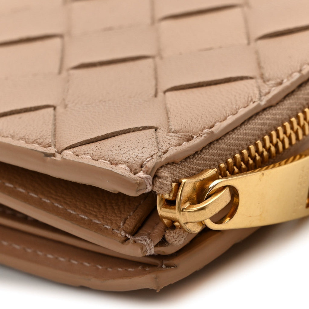 Nappa Intrecciato Small Bi-fold Zip Wallet Porridge