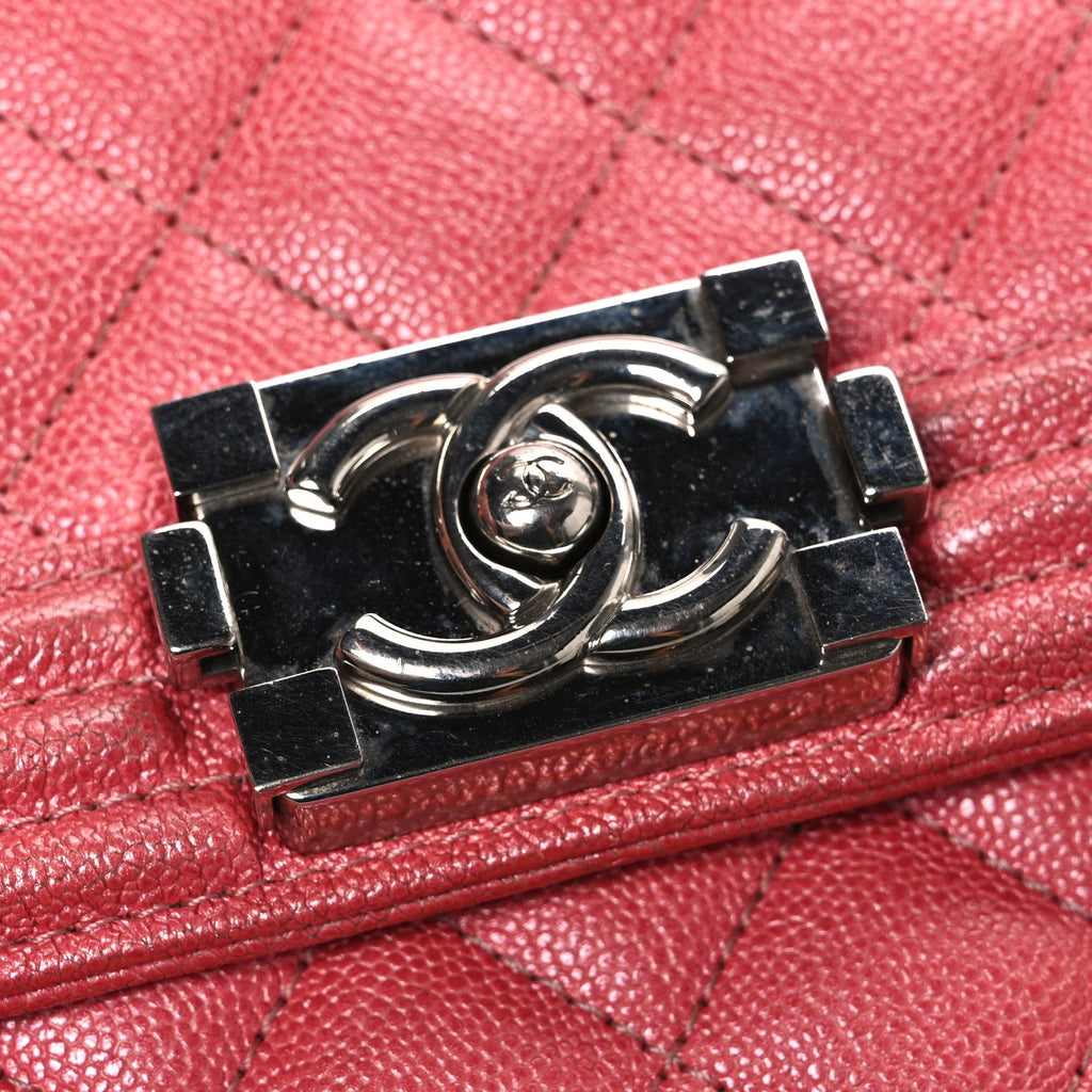 Iridescent Caviar Quilted North South Boy Flap Pink