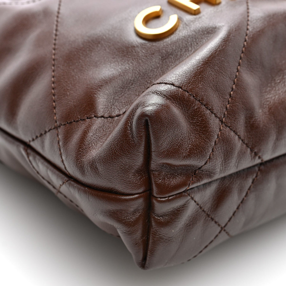 Shiny Calfskin Quilted Mini Chanel 22 Brown