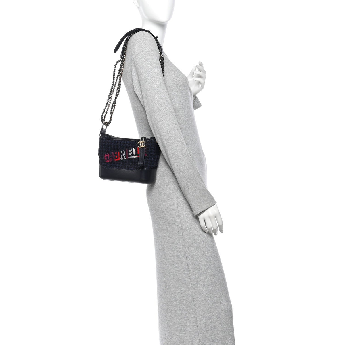 Wool Calfskin Quilted Small Gabrielle Hobo Black