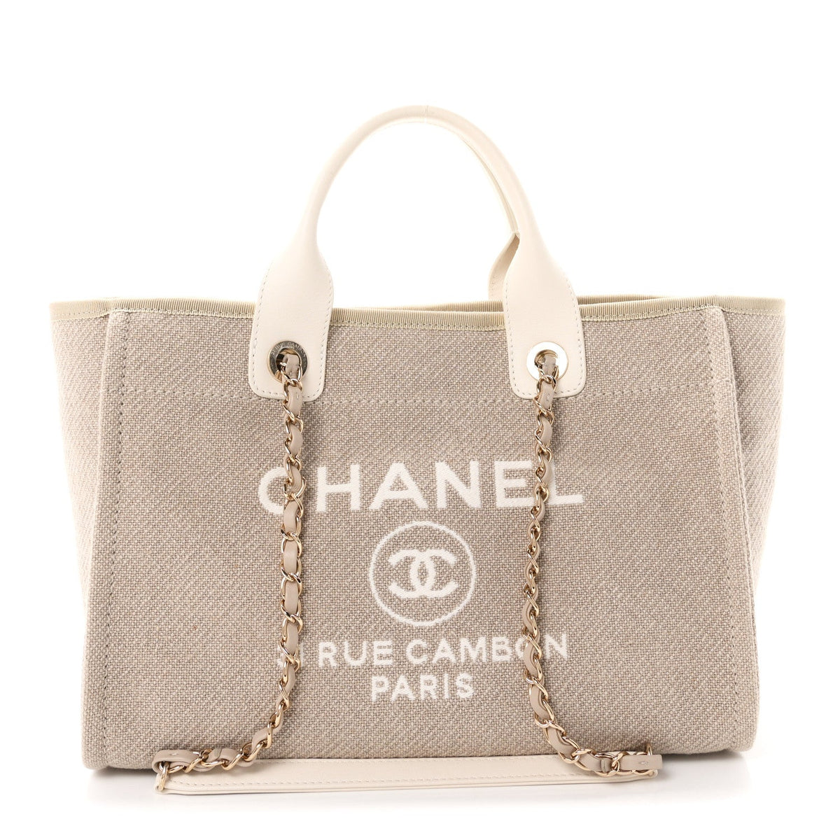 Mixed Fibers Calfskin Small Deauville Tote Beige White