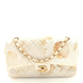 Denim Floral Printed Medium Double Flap Beige