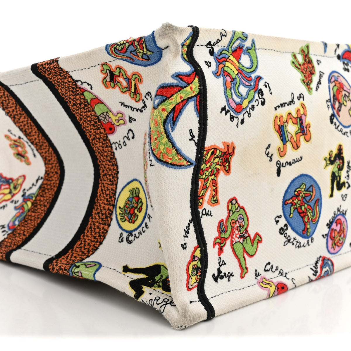 Canvas Embroidered Dragon Zodiac Medium Book Tote White Multicolor