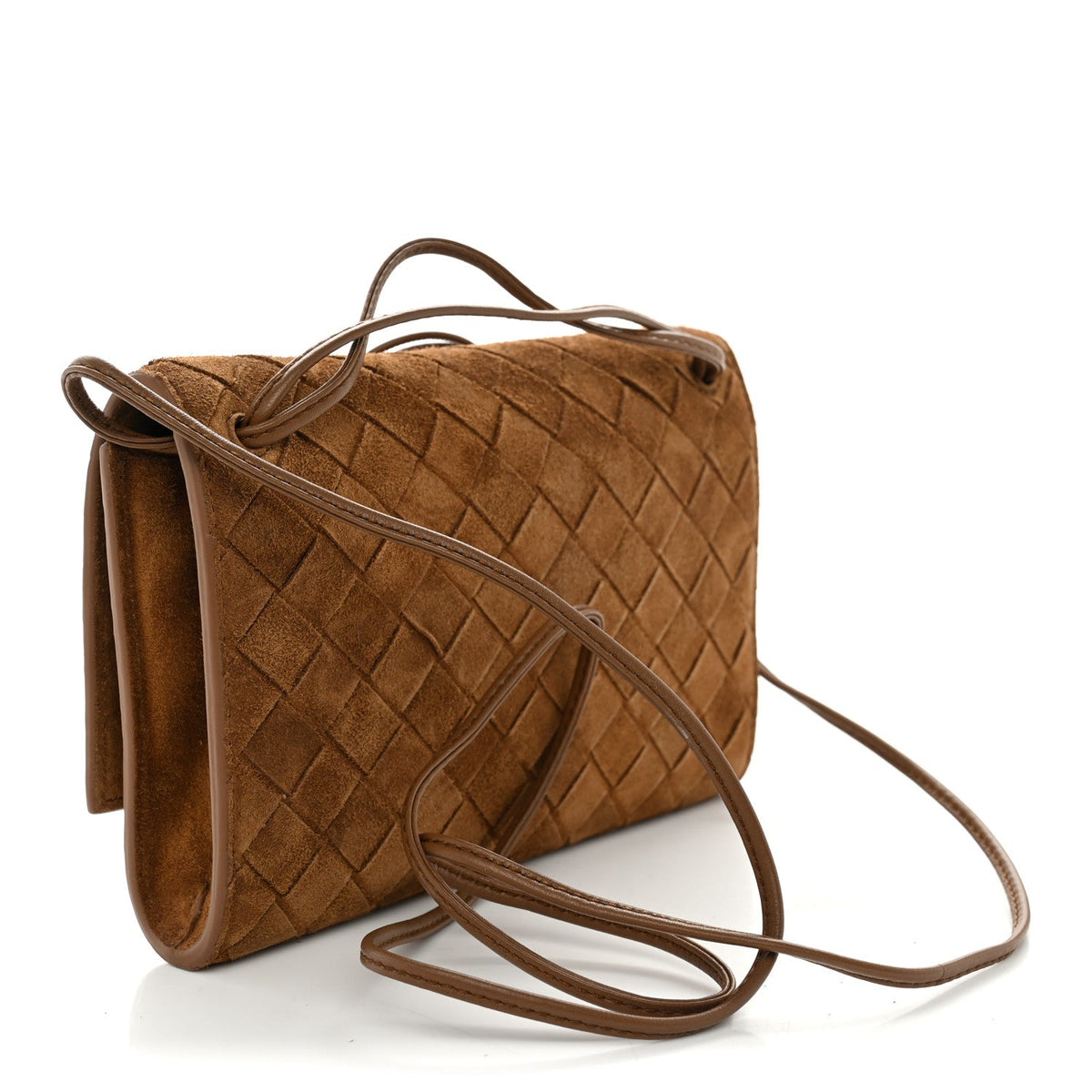 Suede Intrecciato Andiamo Pouch On Strap Dark Caramel