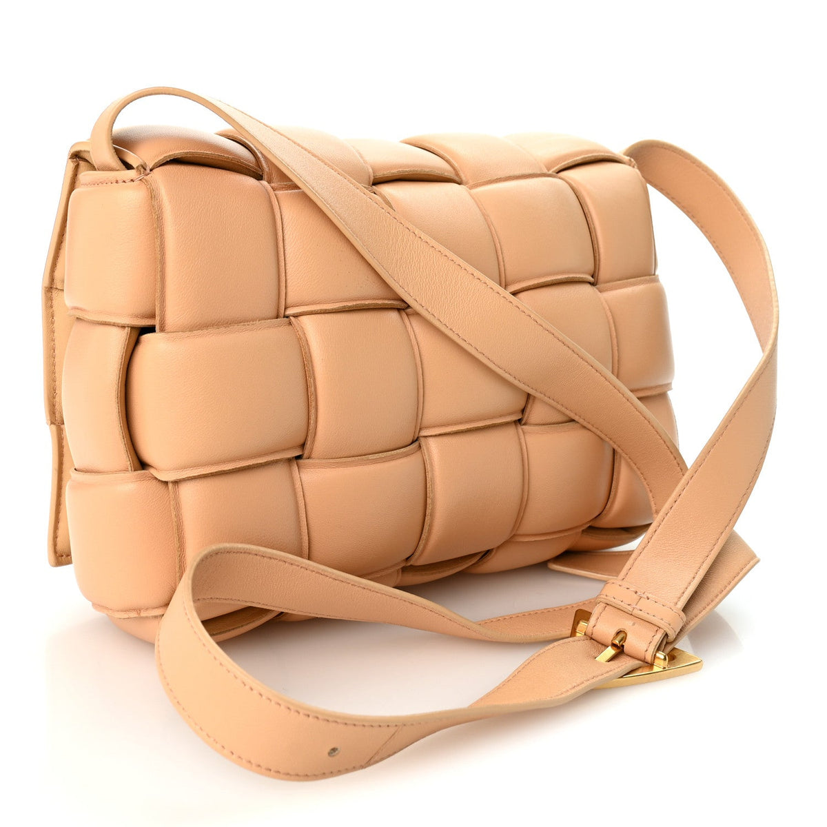 Nappa Maxi Intreccio Padded Cassette Crossbody Bag Almond