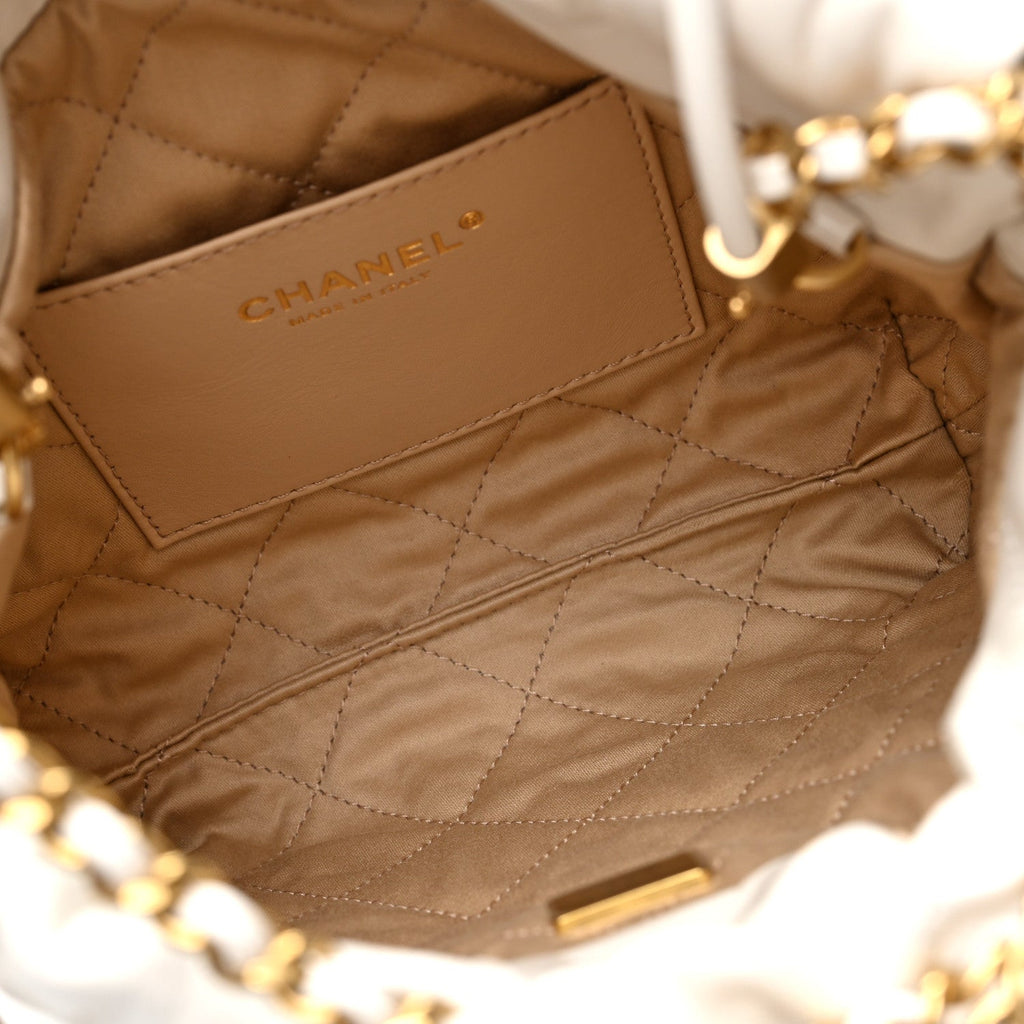 Shiny Calfskin Quilted Mini Chanel 22 White