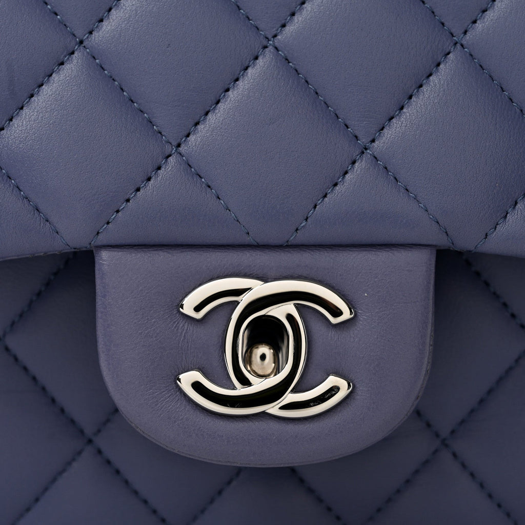 Lambskin Quilted Medium Double Flap Light Purple