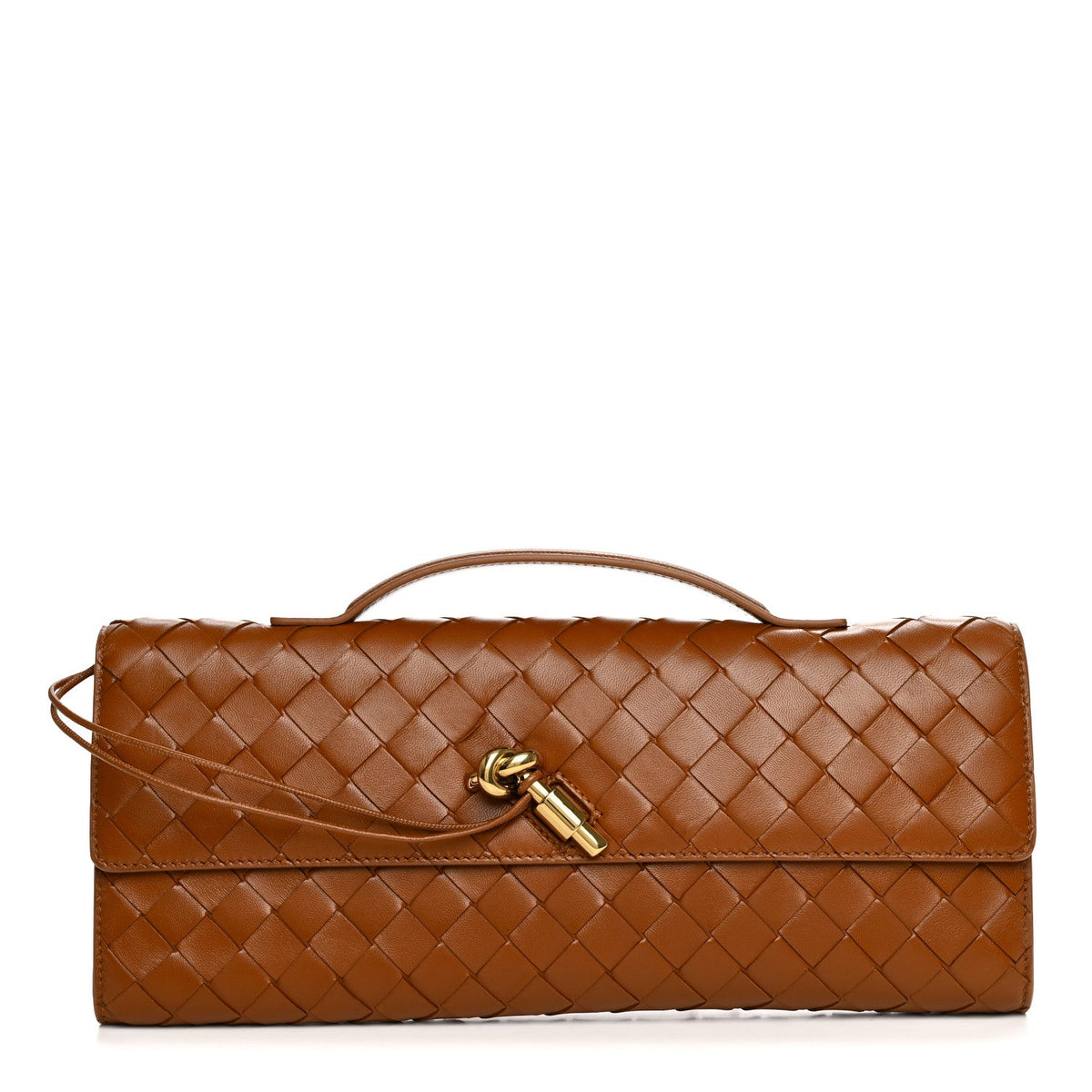 Nappa Intrecciato Long Andiamo Top Handle Clutch  Amber