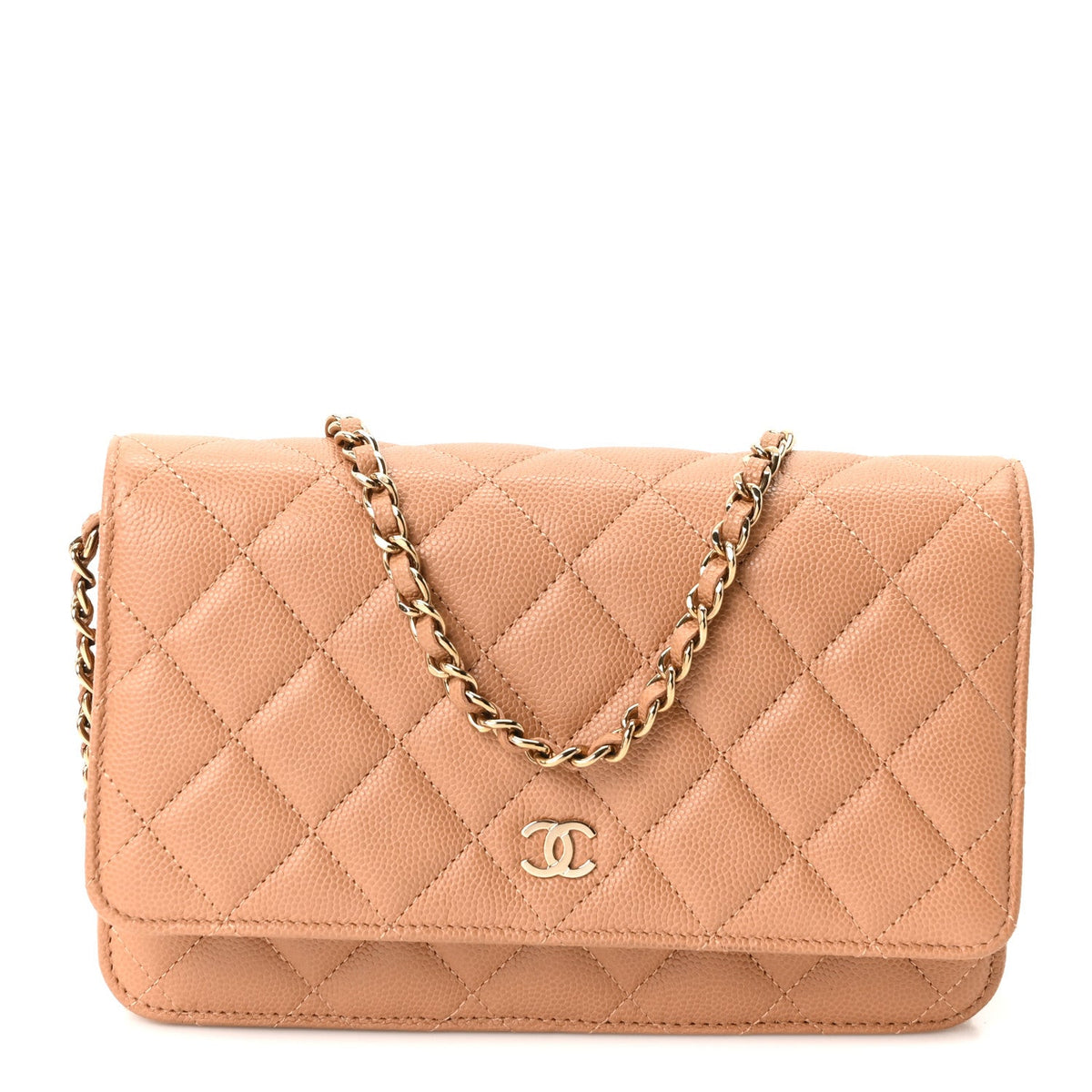 Caviar Quilted Wallet on Chain WOC Dark Beige