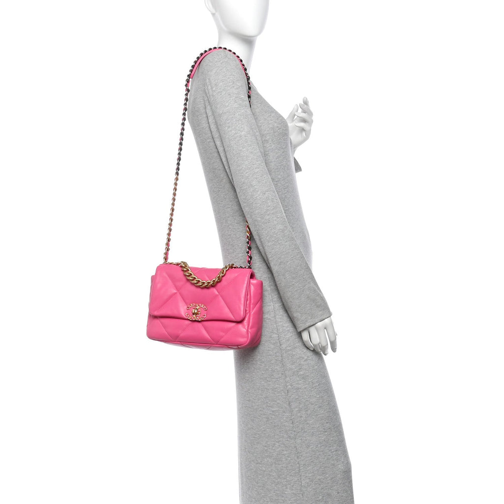 Lambskin Quilted Medium Chanel 19 Flap Dark Pink