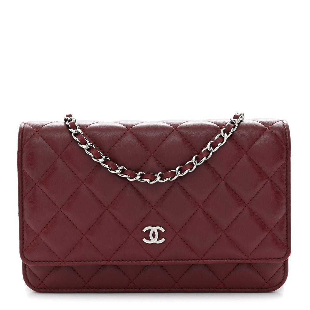 Lambskin Quilted Wallet On Chain WOC Burgundy