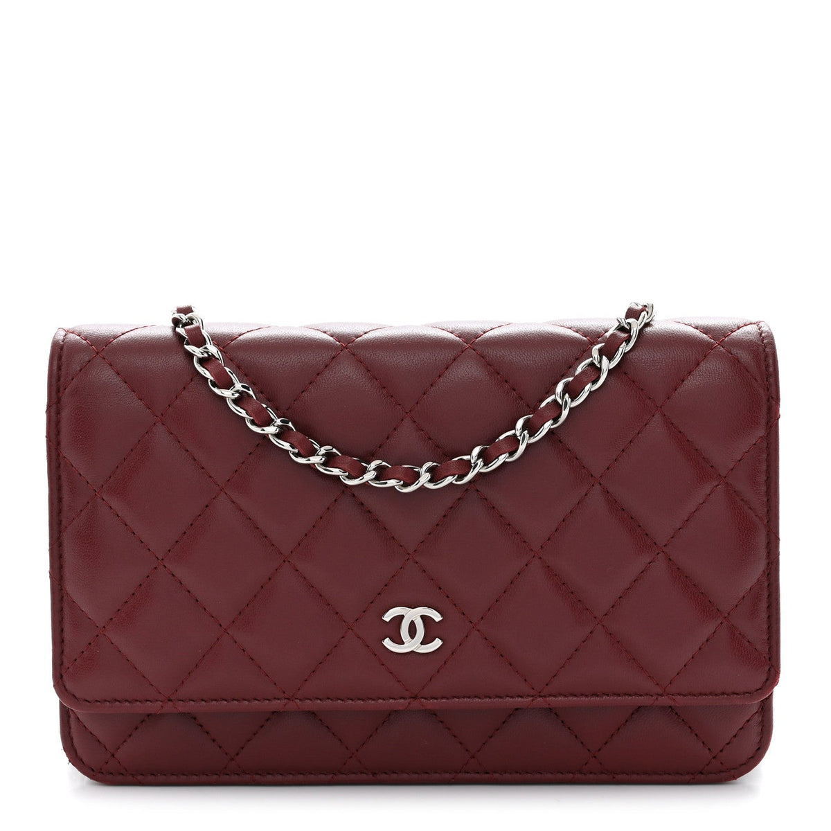 Lambskin Quilted Wallet On Chain WOC Burgundy