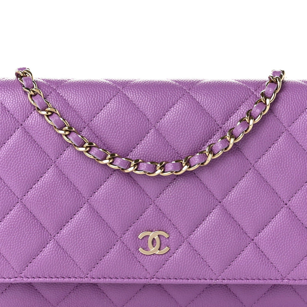 Caviar Quilted Wallet on Chain WOC Purple