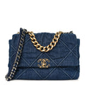 Denim Quilted Large Chanel 19 Flap Blue