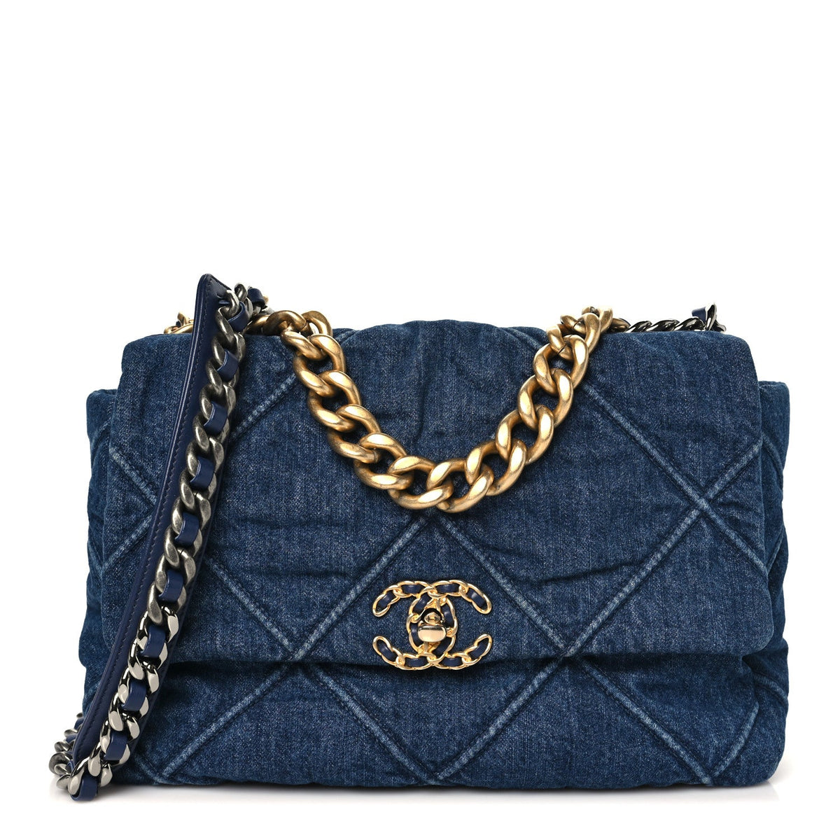 Denim Quilted Large Chanel 19 Flap Blue