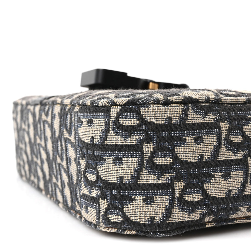 Oblique Jacquard Grained Calfskin Small Saddle Messenger Bag Beige Black