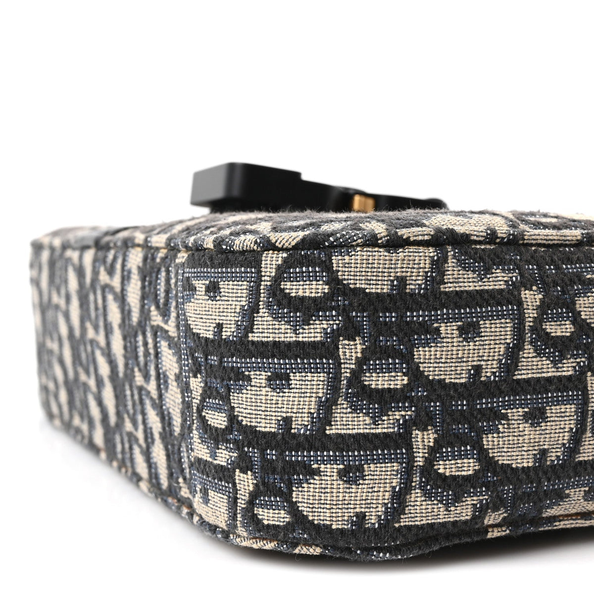 Oblique Jacquard Grained Calfskin Small Saddle Messenger Bag Beige Black