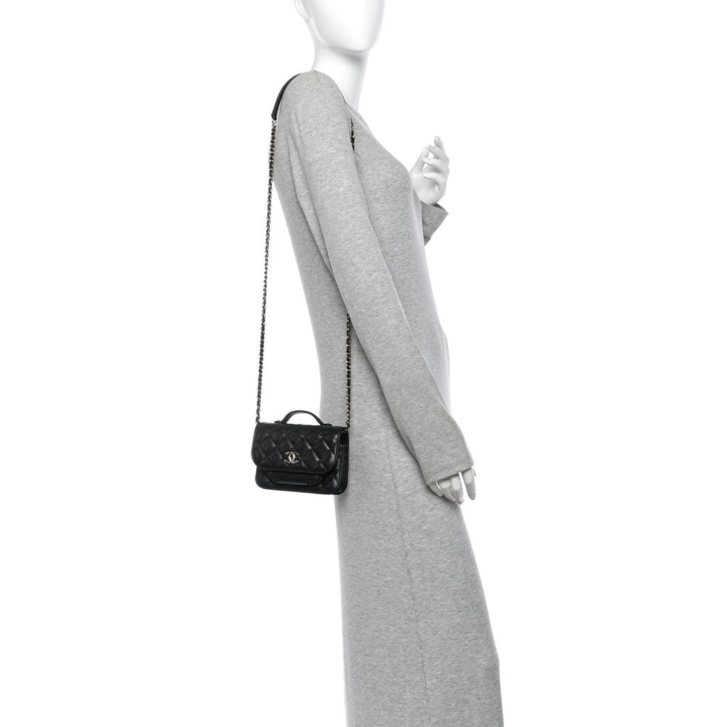 Caviar Quilted Business Affinity Clutch With Chain Black