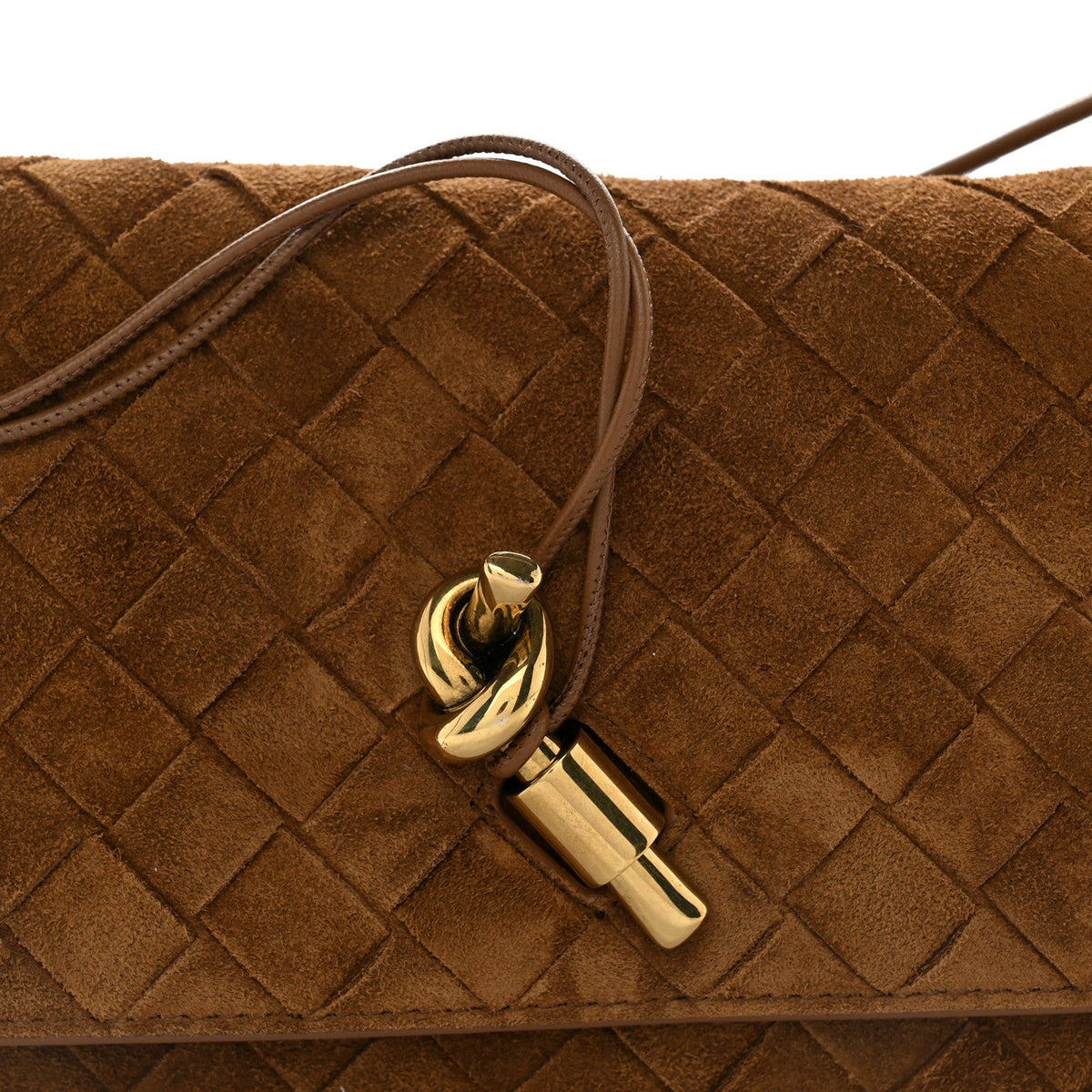 Suede Intrecciato Andiamo Pouch On Strap Dark Caramel