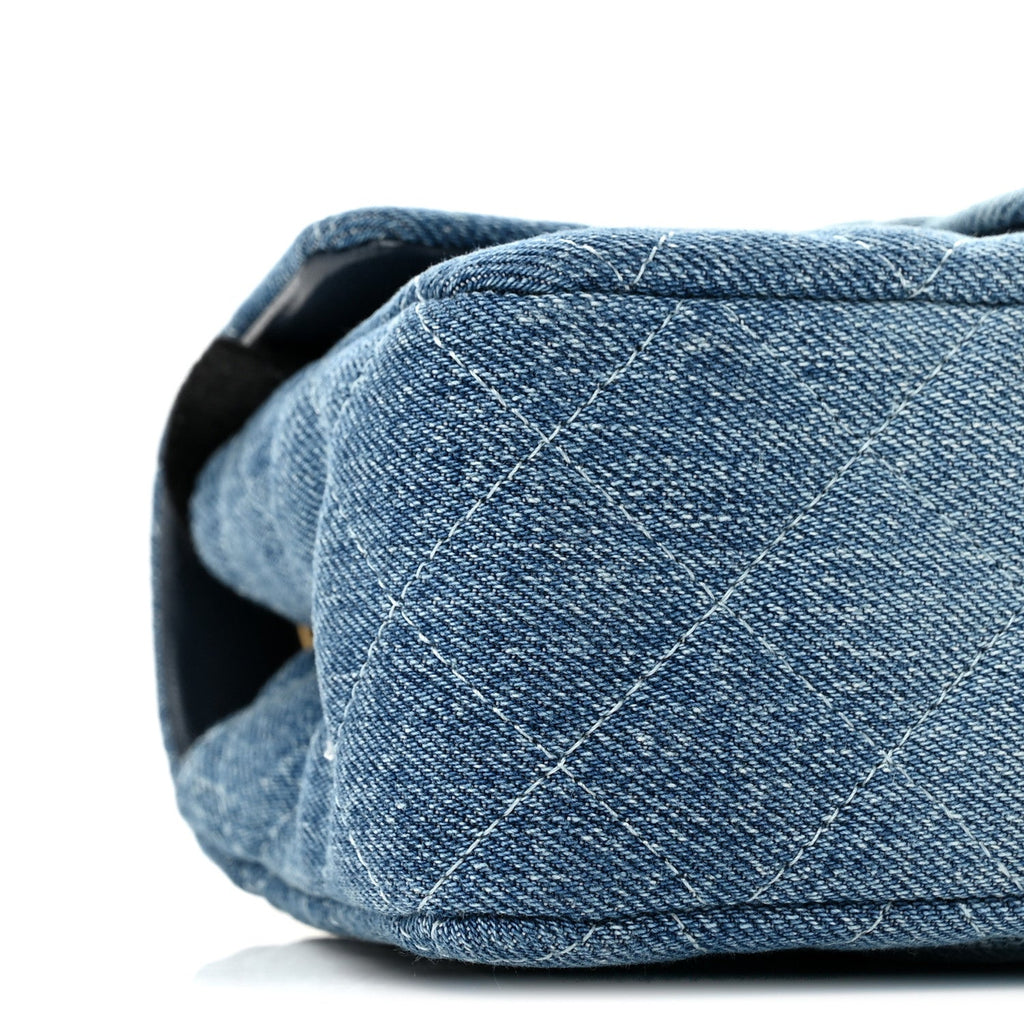Washed Denim Quilted Mini Rectangular Flap Blue