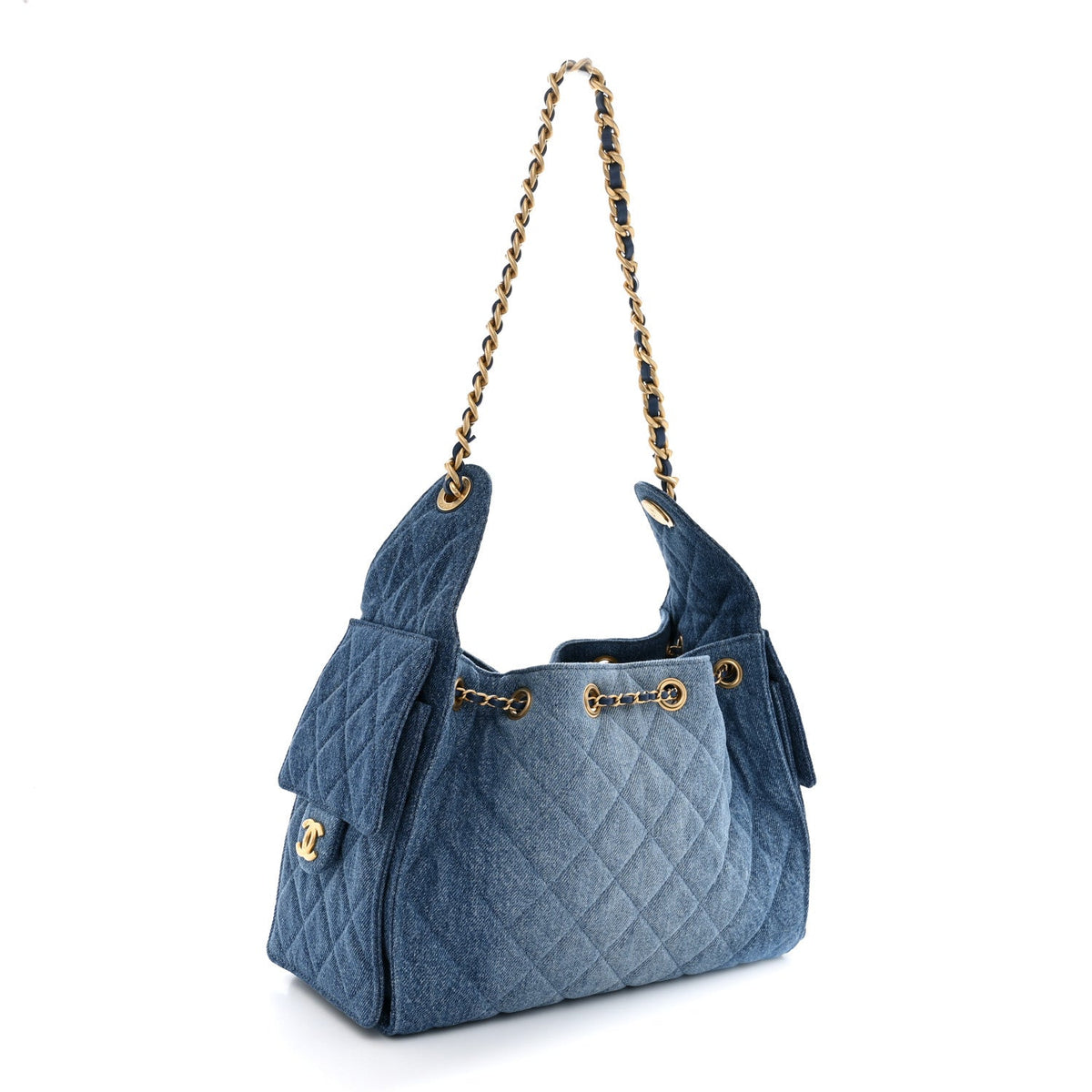 Washed Denim Quilted Small Chanel 25 Handbag Blue