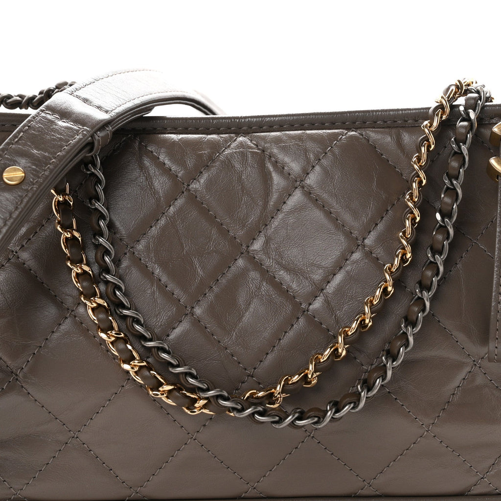 Aged Calfskin Quilted Medium Gabrielle Hobo Grey
