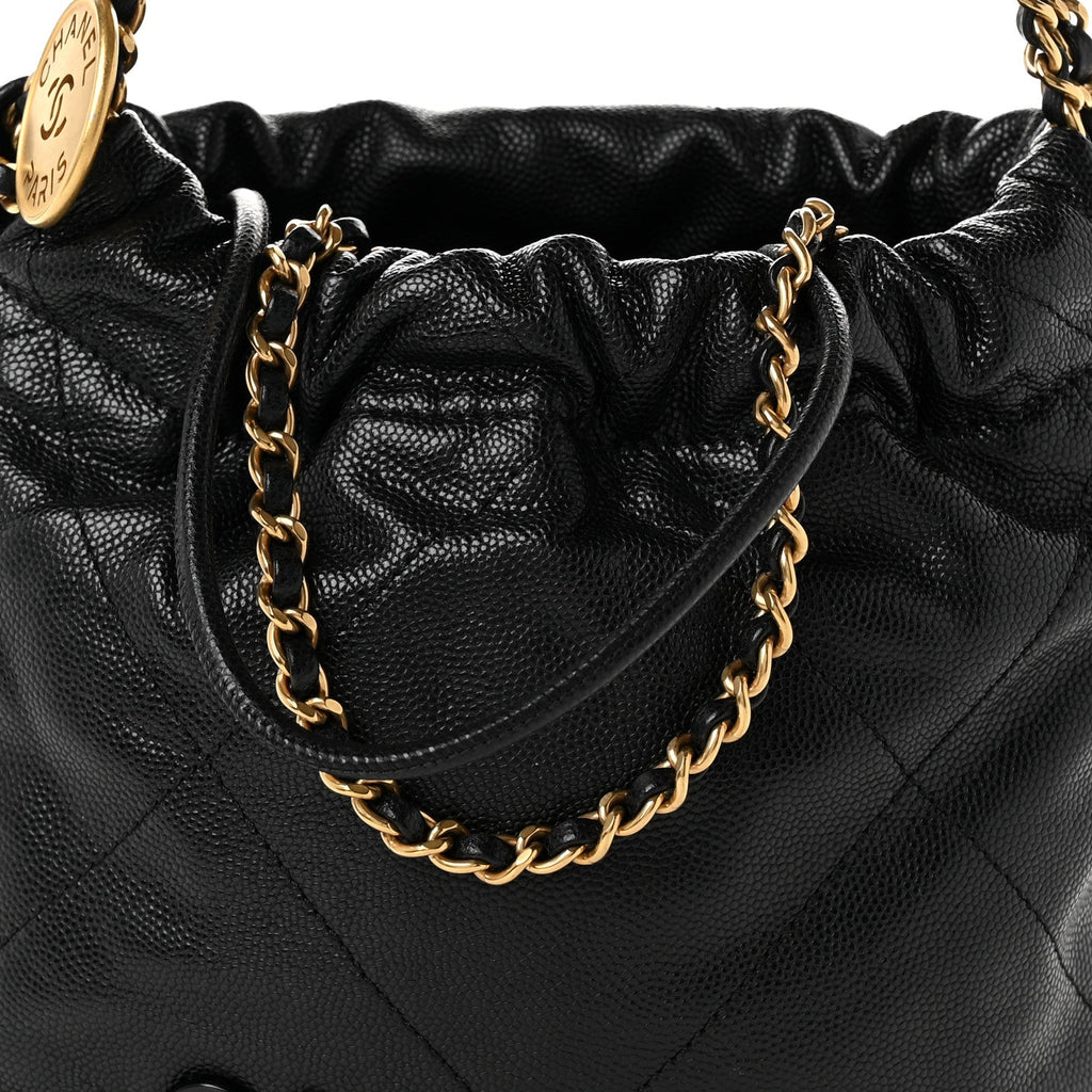 Shiny Caviar Quilted Monochrome Mini Chanel 22 Black
