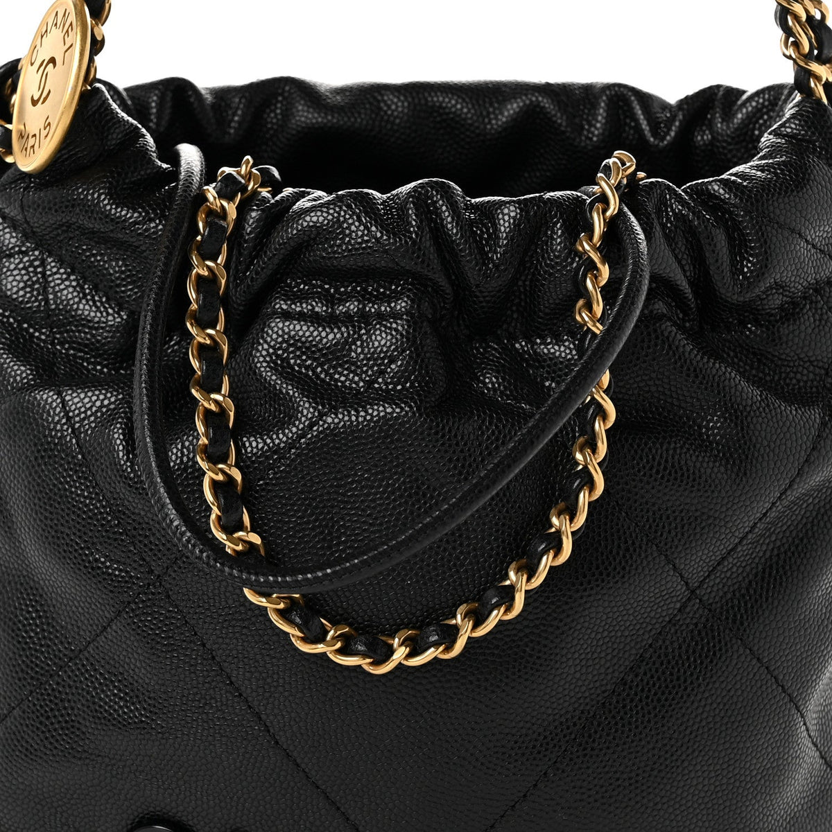 Shiny Caviar Quilted Monochrome Mini Chanel 22 Black
