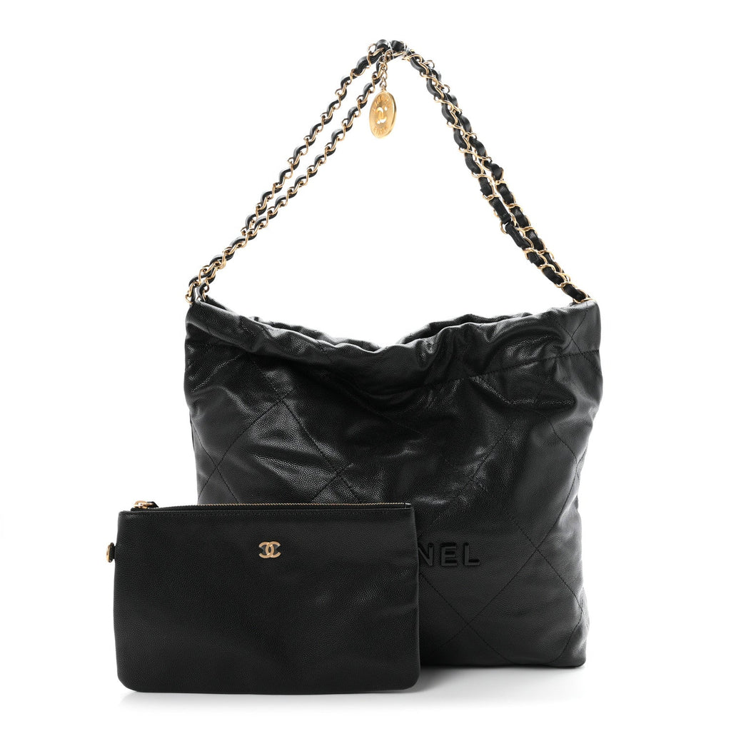 Shiny Caviar Quilted Monochrome Small Chanel 22  Black