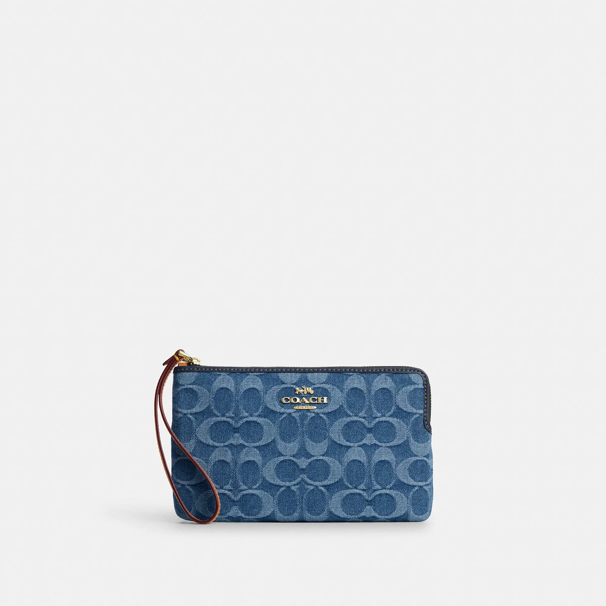 Coach Outlet Large Corner Zip Wristlet In Signature Denim