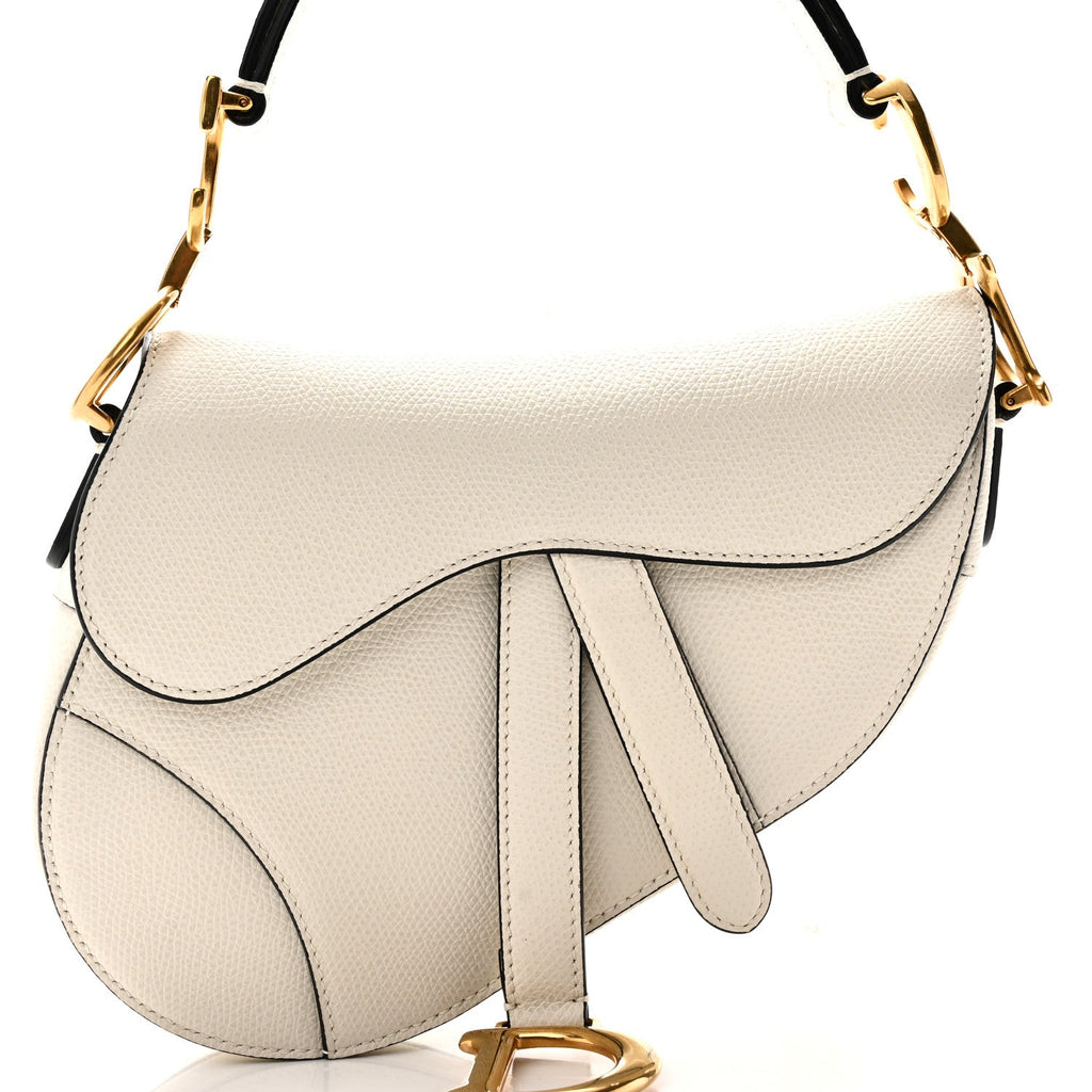 Grained Calfskin Mini Saddle Bag White