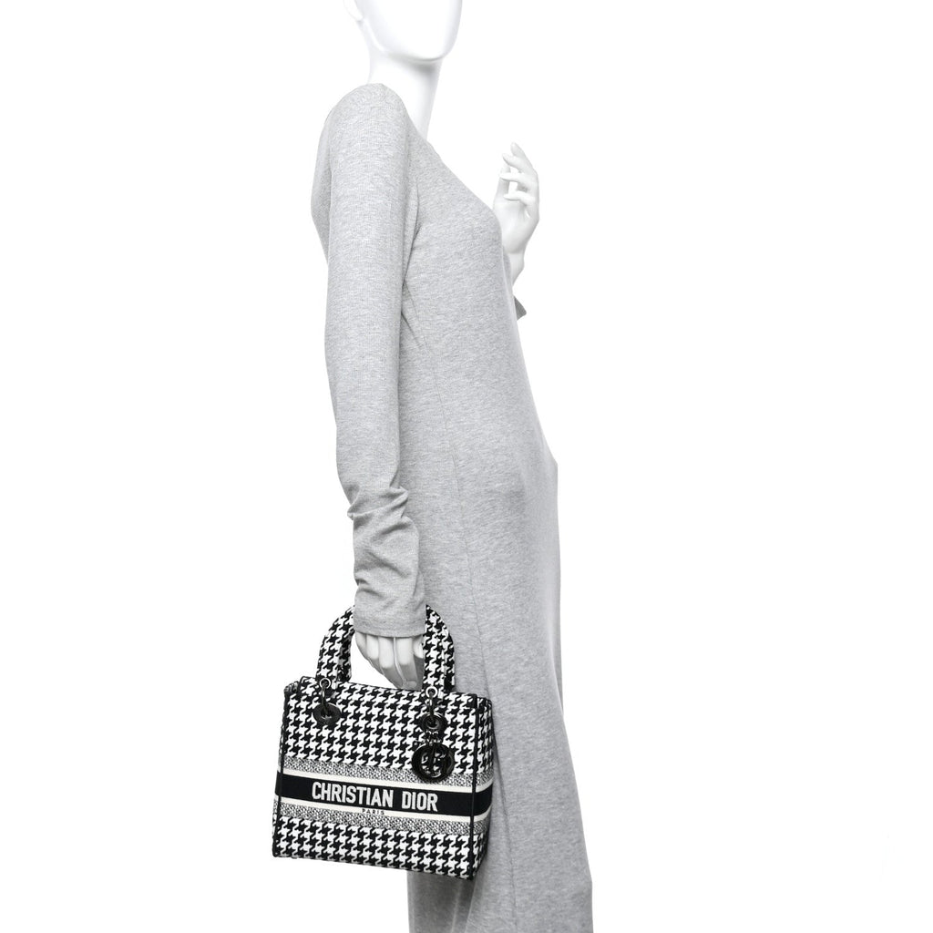 Canvas Houndstooth Embroidered Medium Lady D-Lite Black White
