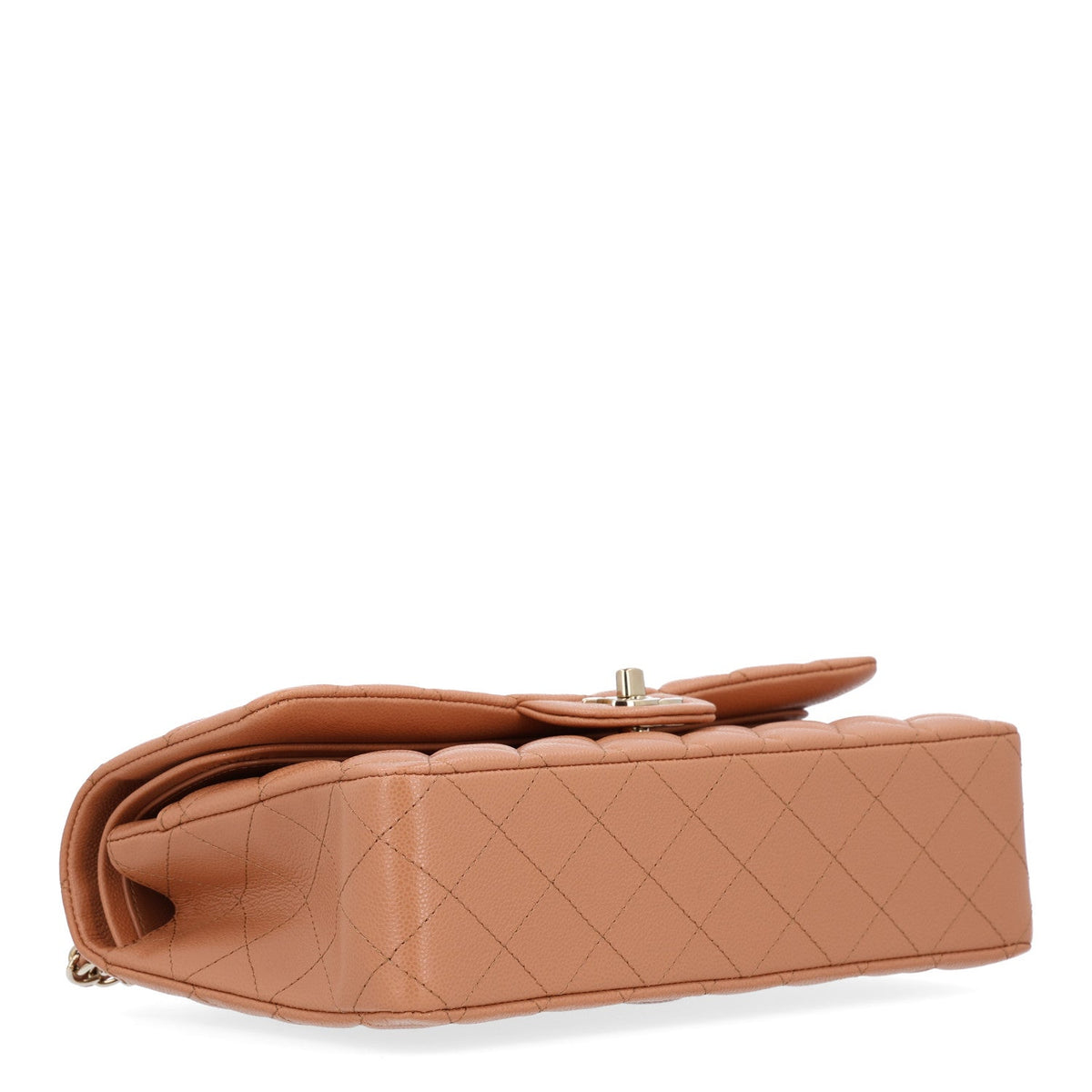 Caviar Quilted Medium Double Flap Light Brown