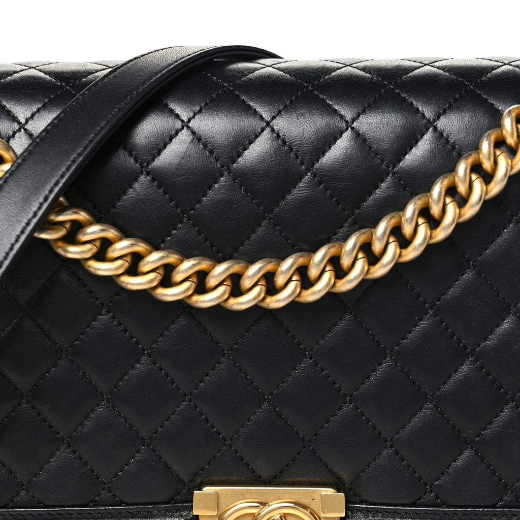 Lambskin Quilted New Medium Boy Flap Black