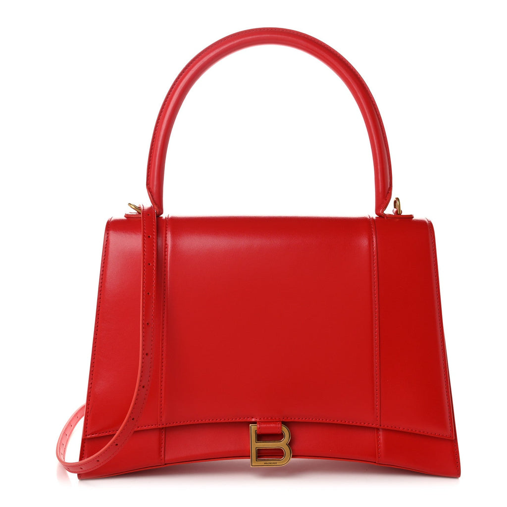 Shiny Box Calfskin Medium Hourglass Top Handle Bag Bright Red