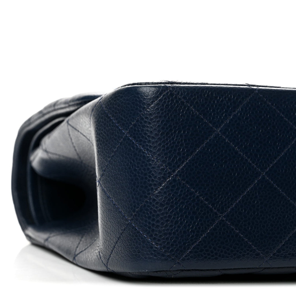 Caviar Quilted Jumbo Double Flap Navy Blue