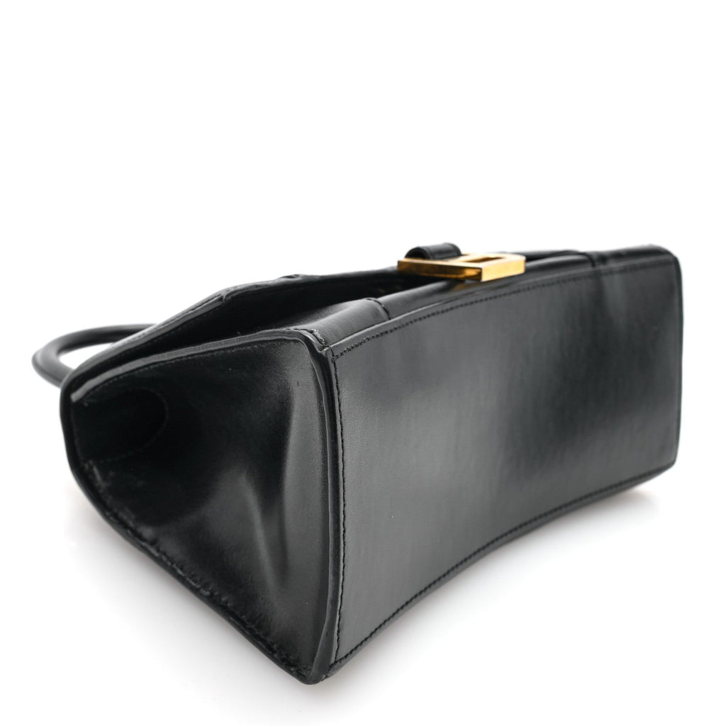 Shiny Box Calfskin Small Hourglass Top Handle Bag Black