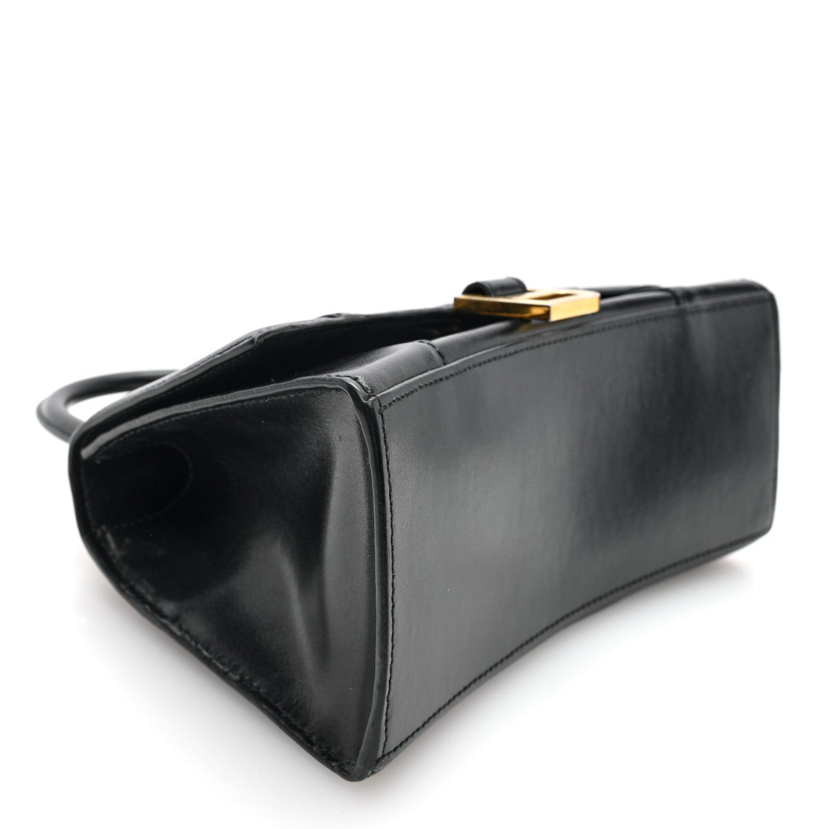 Shiny Box Calfskin Small Hourglass Top Handle Bag Black
