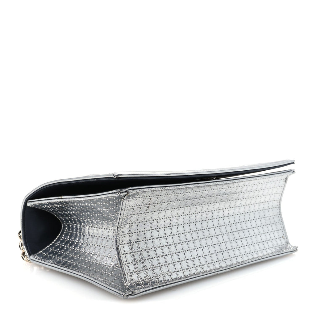 Metallic Patent Micro-Cannage Medium Diorama Flap Bag Silver