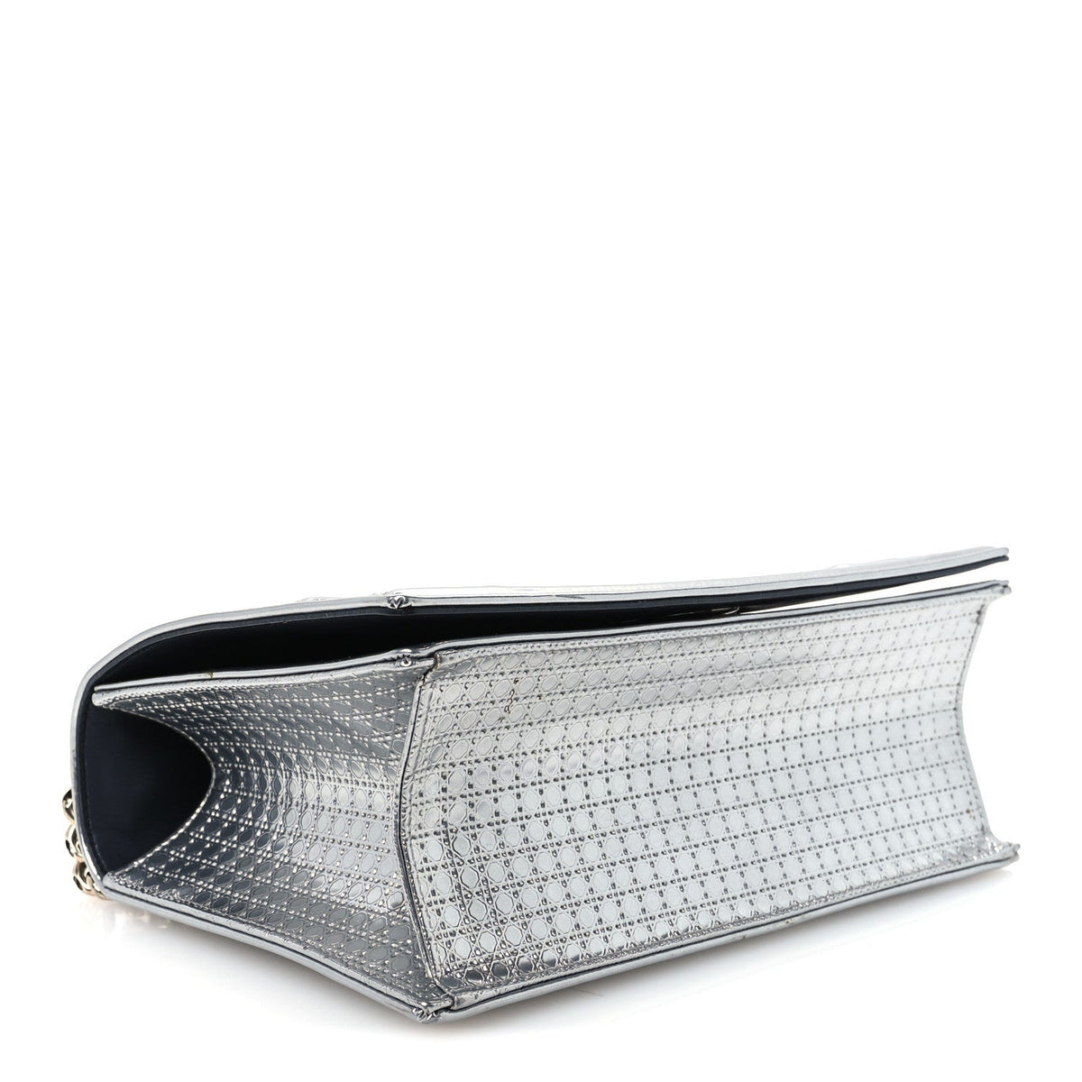 Metallic Patent Micro-Cannage Medium Diorama Flap Bag Silver