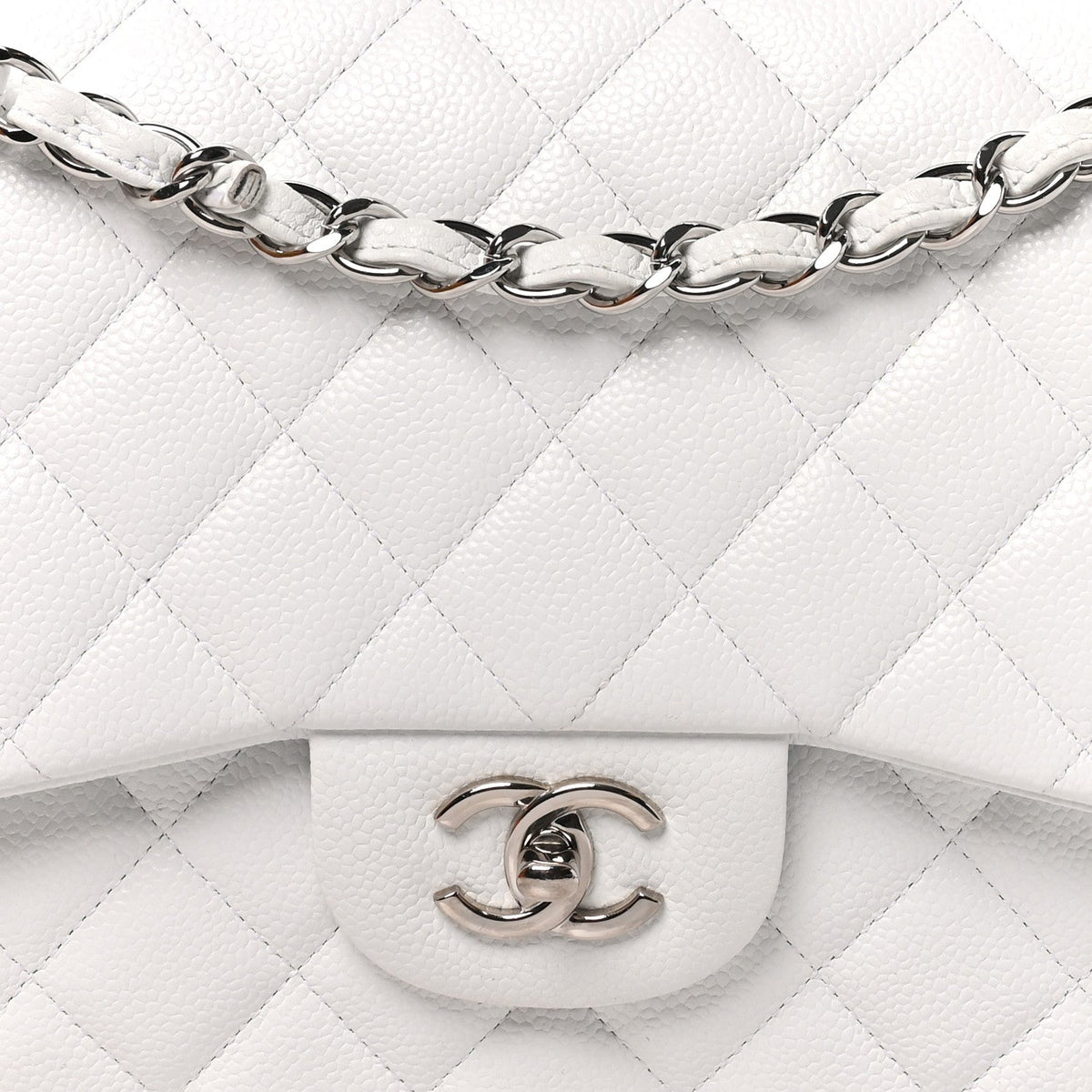 Caviar Quilted Jumbo Double Flap White