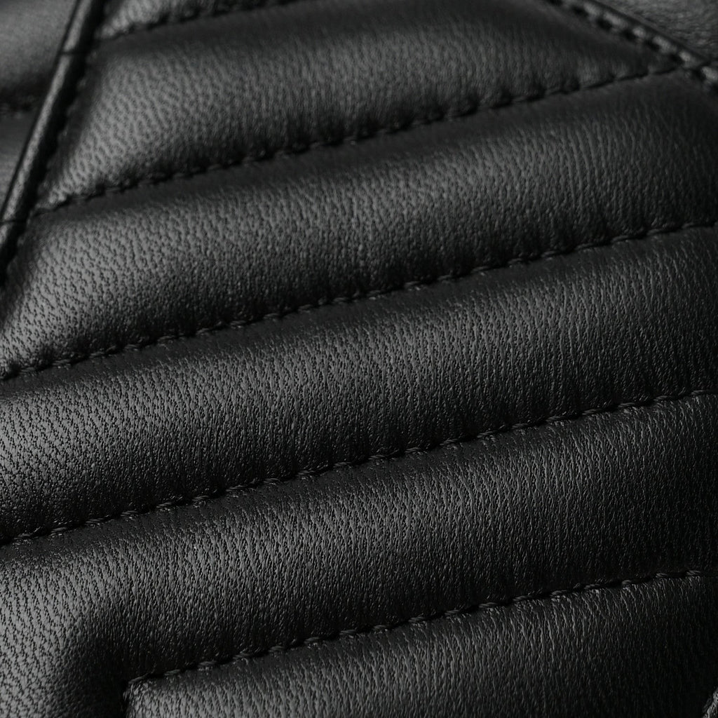 Lambskin Chevron Quilted Mini Square Flap Black