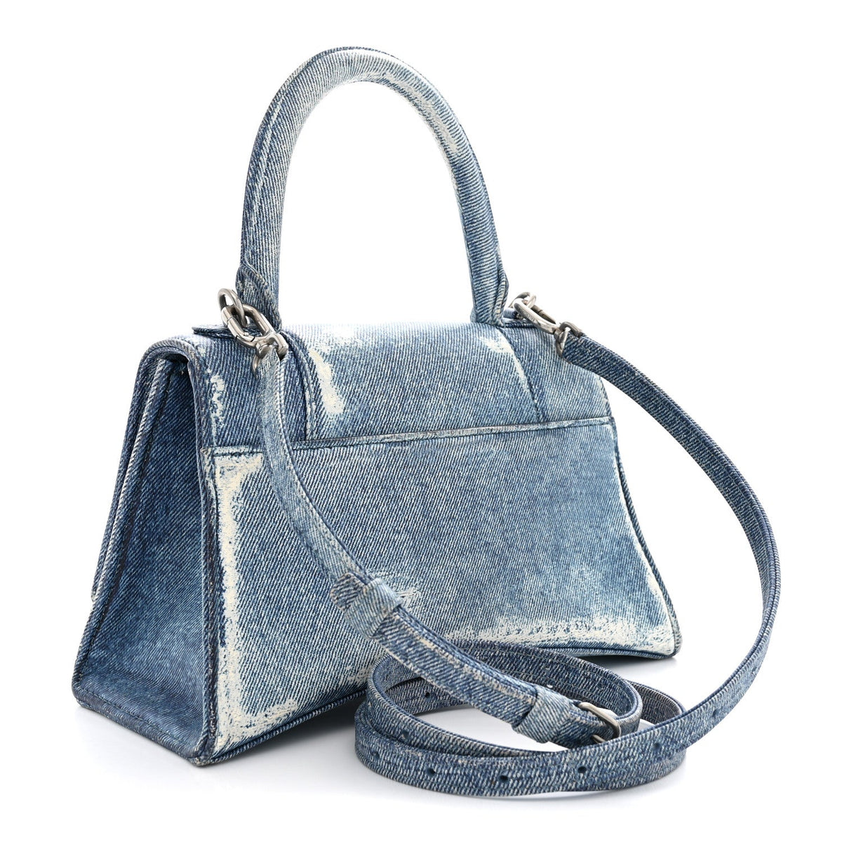 Nappa Denim Printed Small Hourglass Top Handle Bag Denim Blue