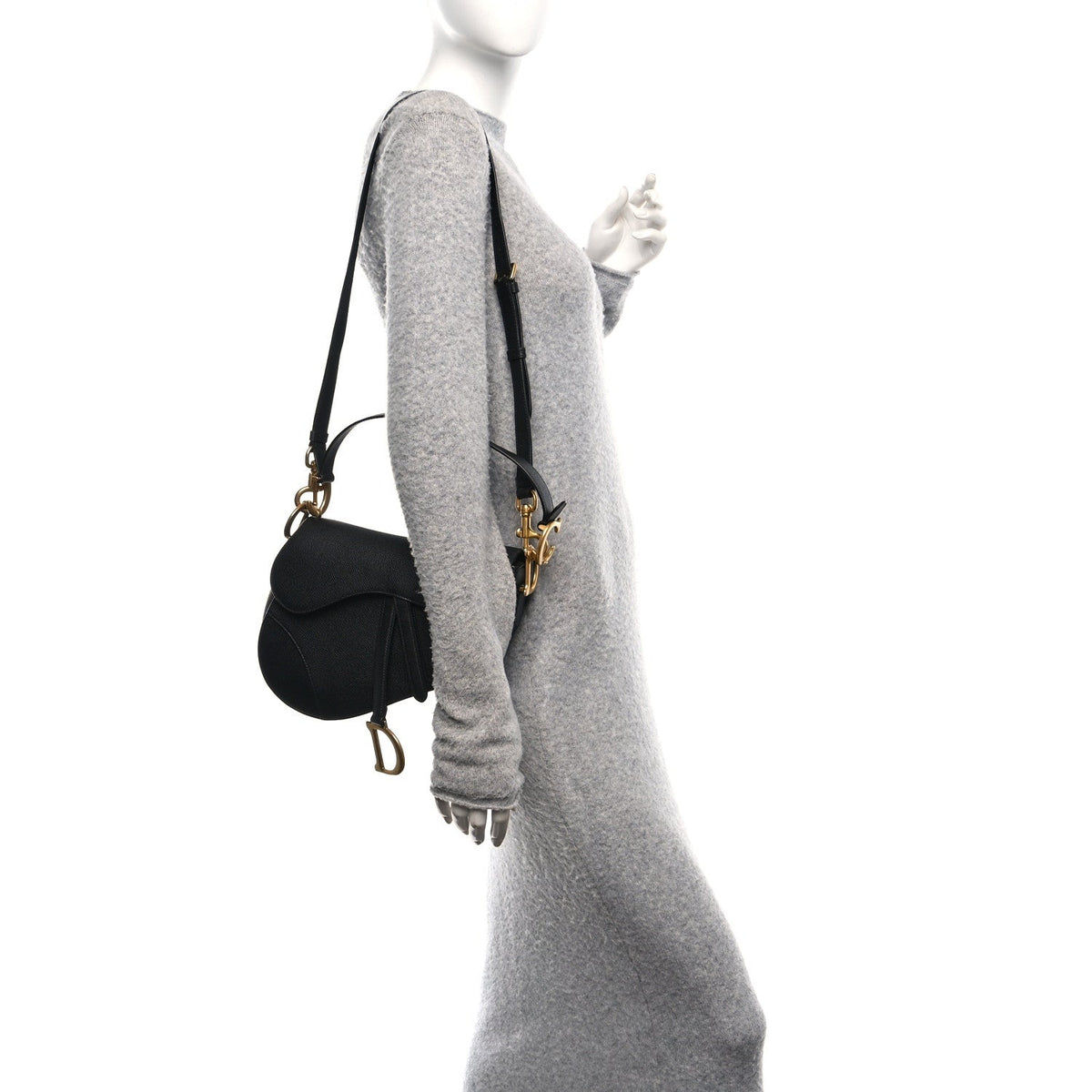 Grained Calfskin Saddle Bag With Strap Black