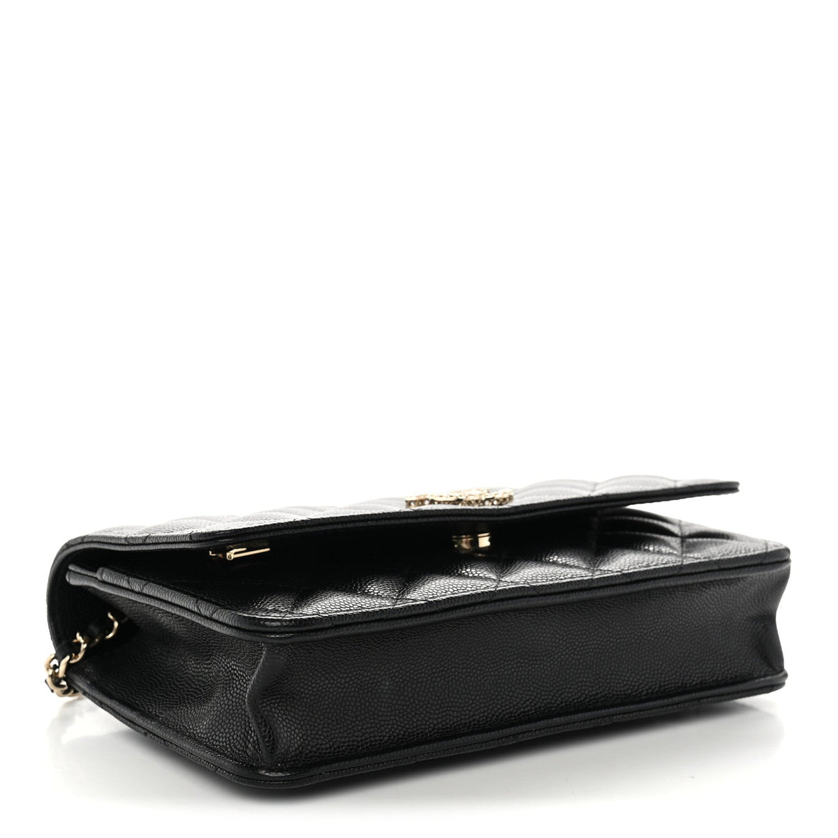 Caviar Quilted Crystal CC Wallet On Chain WOC Black