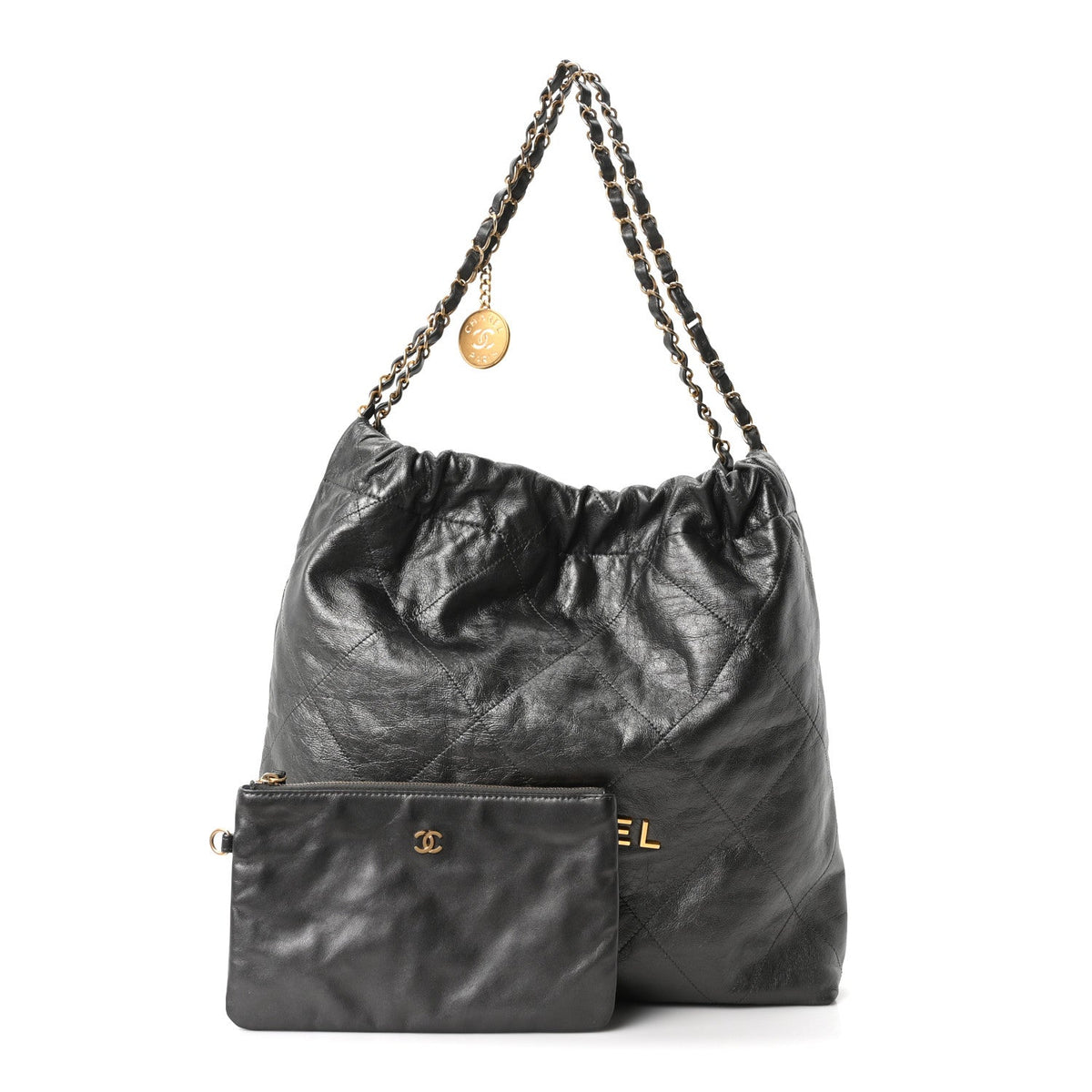 Metallic Calfskin Quilted Chanel 22 Ruthenium