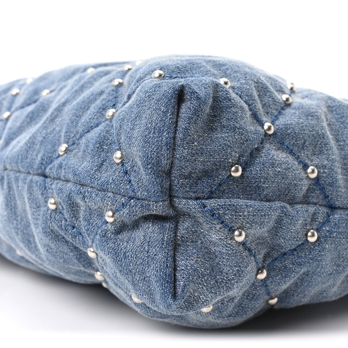 Washed Denim Quilted Studded Small Chanel 22 Blue