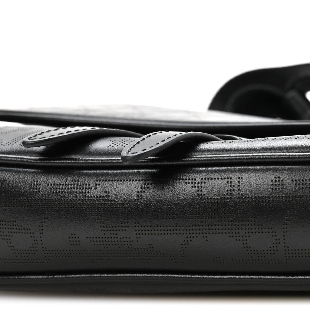 Calfskin Perforated Oblique Galaxy Mens Saddle Bag Black
