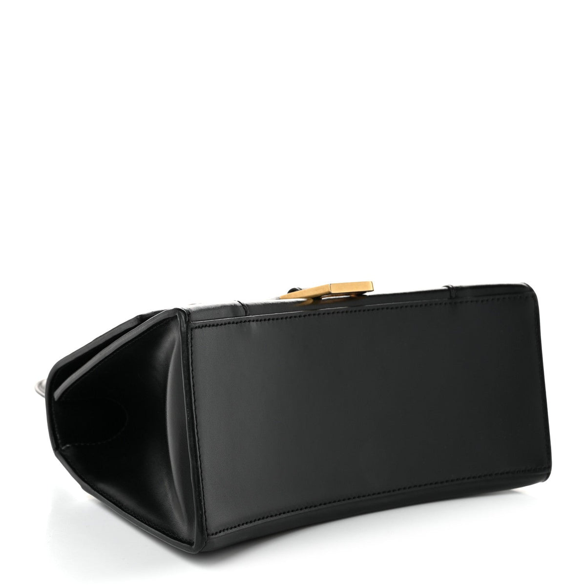 Shiny Box Calfskin Small Hourglass Top Handle Bag Black