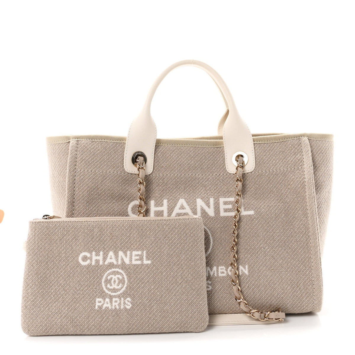 Mixed Fibers Calfskin Small Deauville Tote Beige White